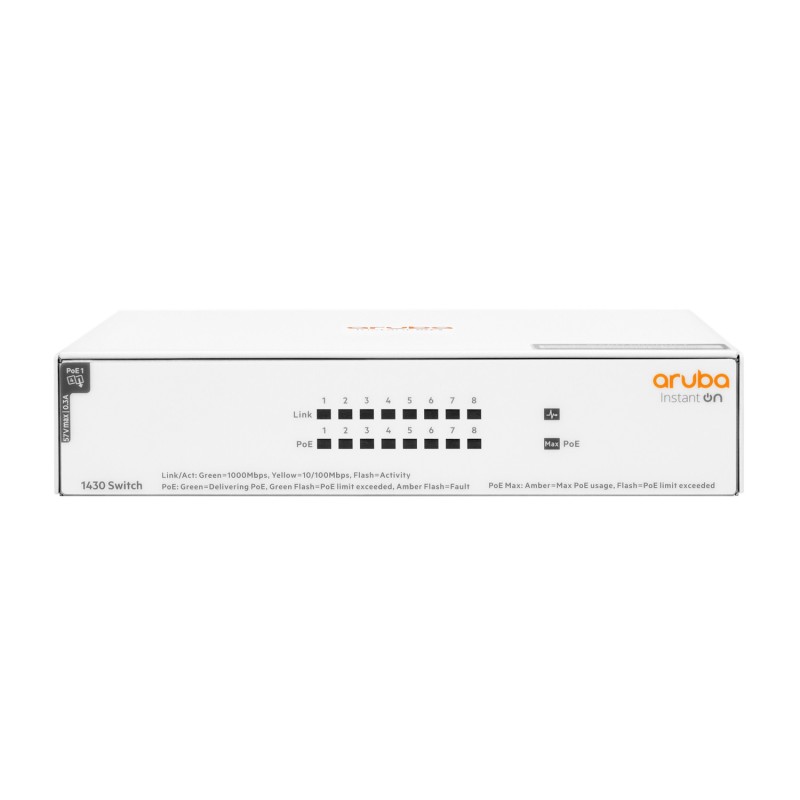 HPE Aruba Instant On 1430 8G Class4 PoE 64W 8-Port unmanaged Switch